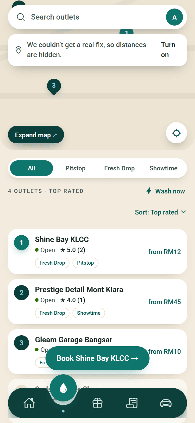 The MyShovroom app booking screen