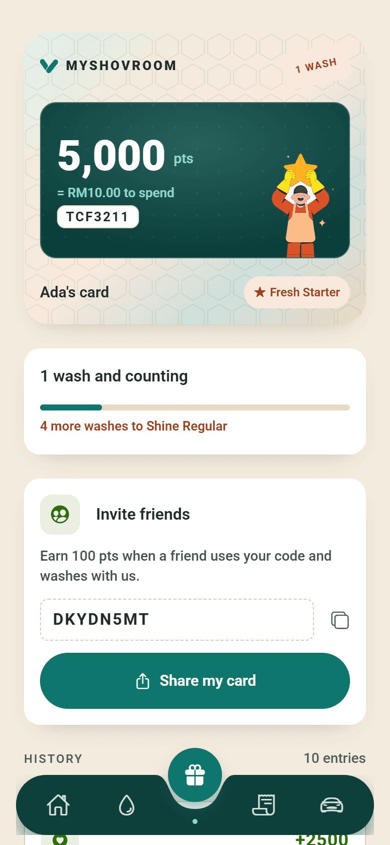 The MyShovroom app points card